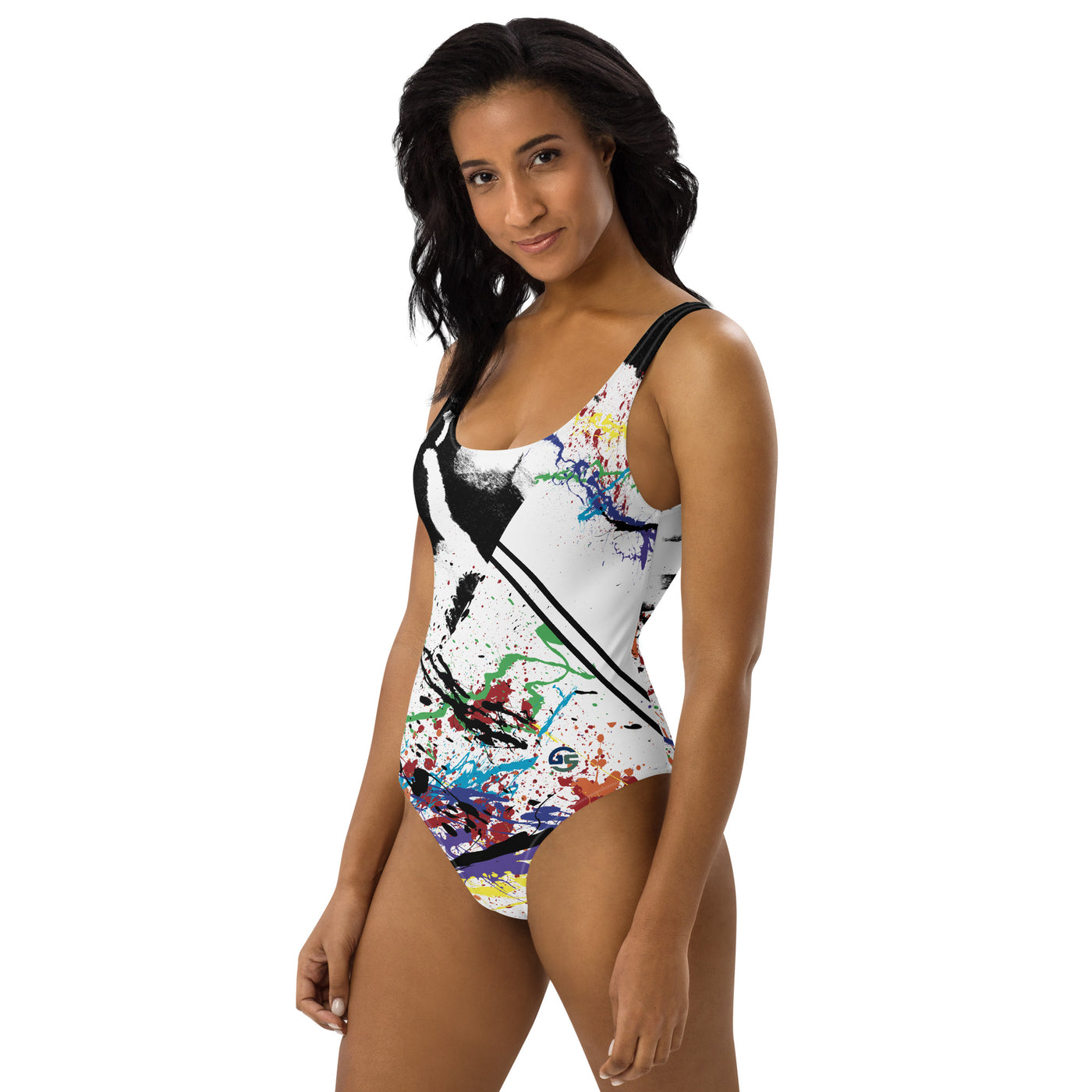 RNBW Splatter & BLK Acid One-Piece Swimsuit