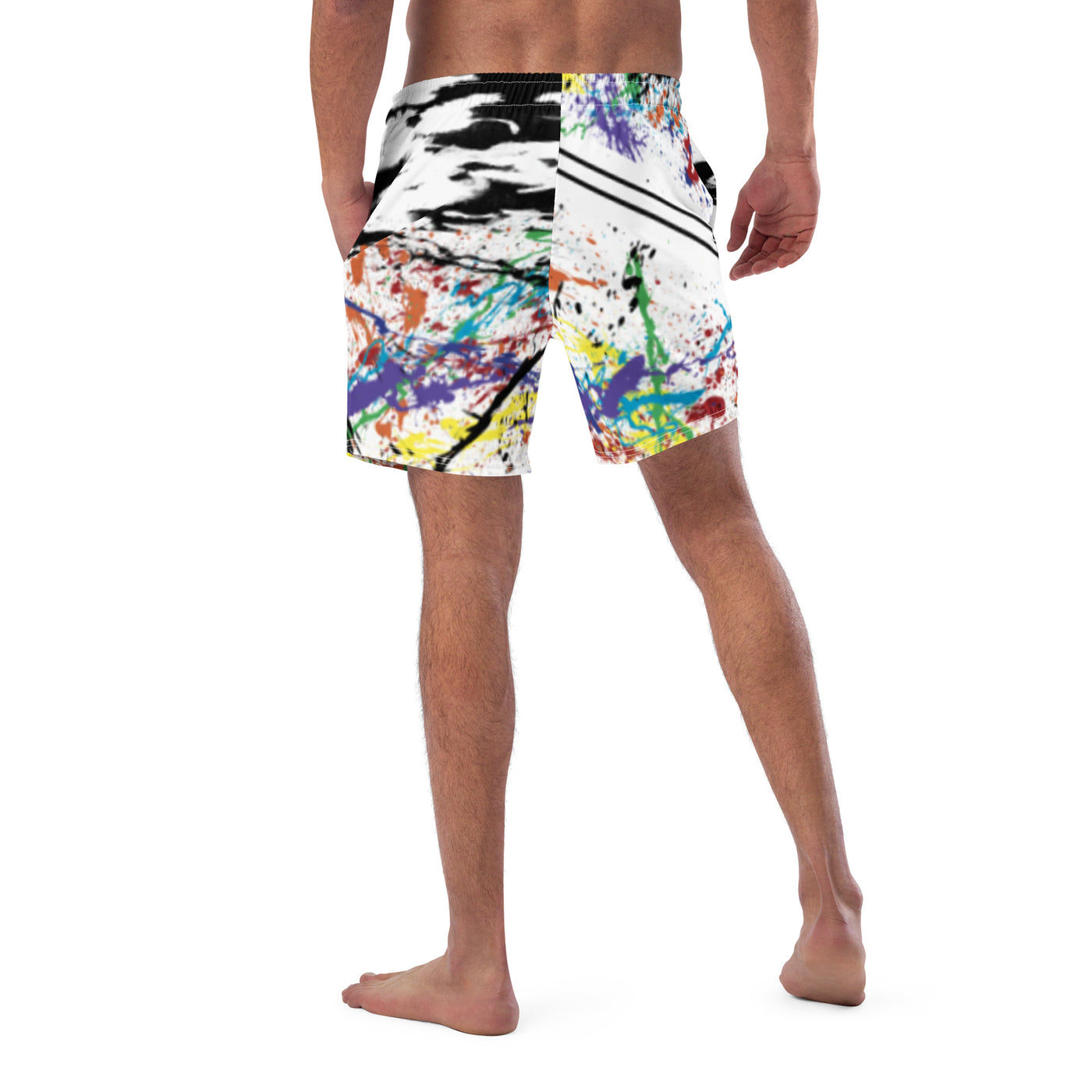 RNBW Splatter & BLK Acid Men's Swim Trunks