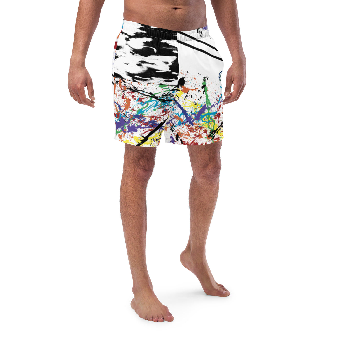 RNBW Splatter & BLK Acid Men's Swim Trunks