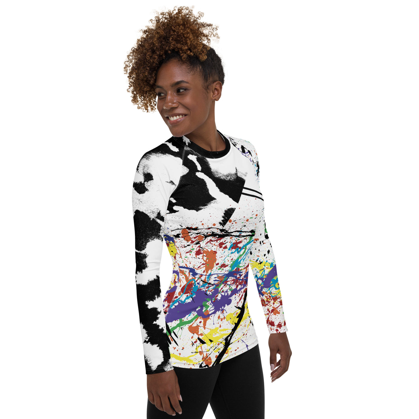 RNBW Splatter & BLK Acid Women's Rash Guard