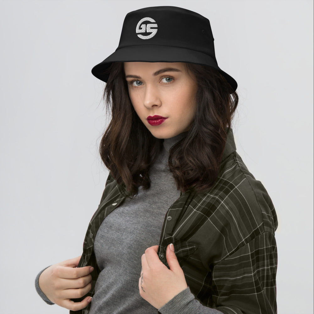 GS Branded Un-basic WHT EMB Old School Bucket Hat