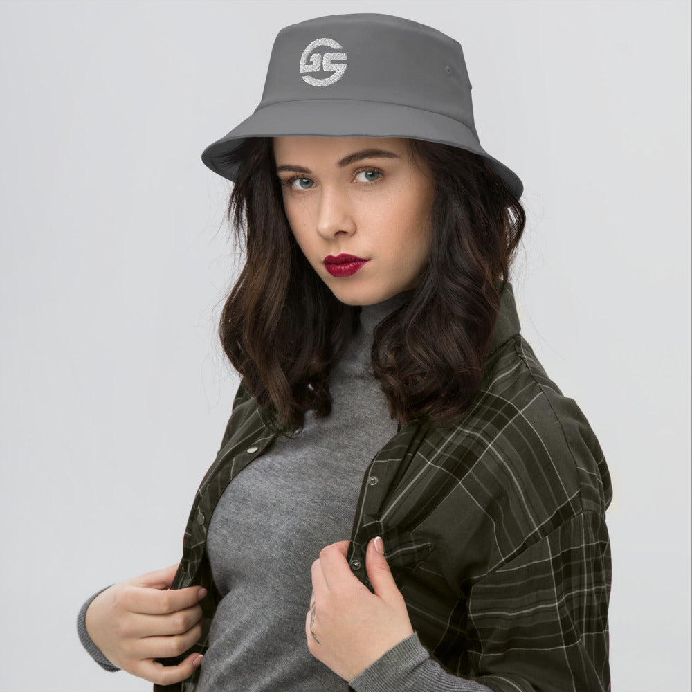 GS Branded Un-basic WHT EMB Old School Bucket Hat