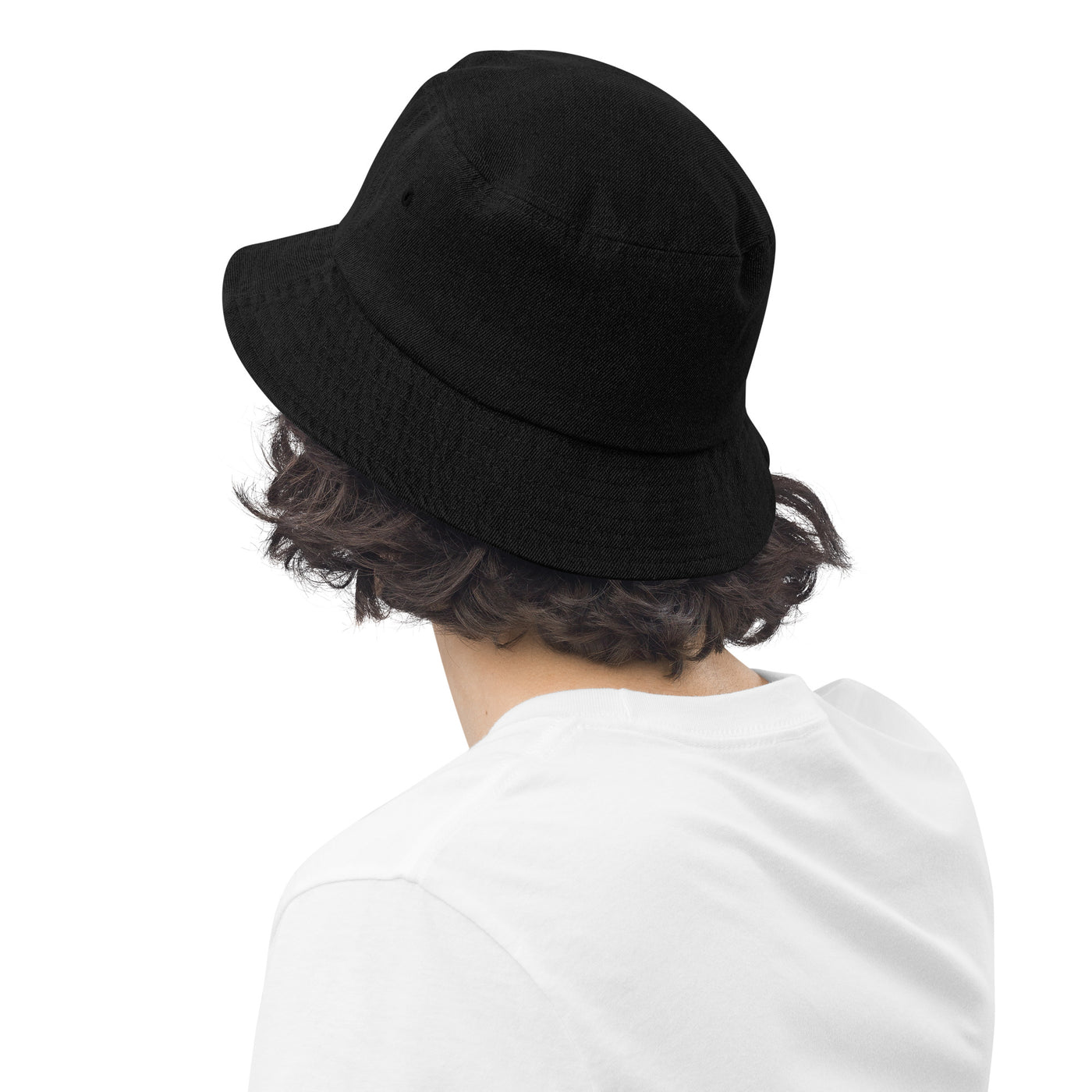 GS Branded Un-Basic WHT/GRY EMB Denim Bucket Hat