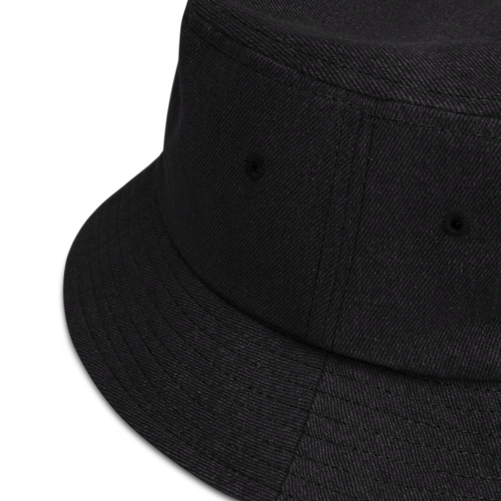 GS Branded Un-Basic WHT/GRY EMB Denim Bucket Hat