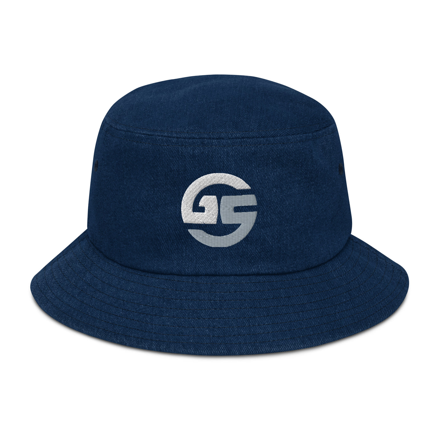 GS Branded Un-Basic WHT/GRY EMB Denim Bucket Hat