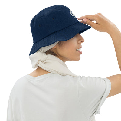 GS Branded Un-Basic WHT/GRY EMB Denim Bucket Hat