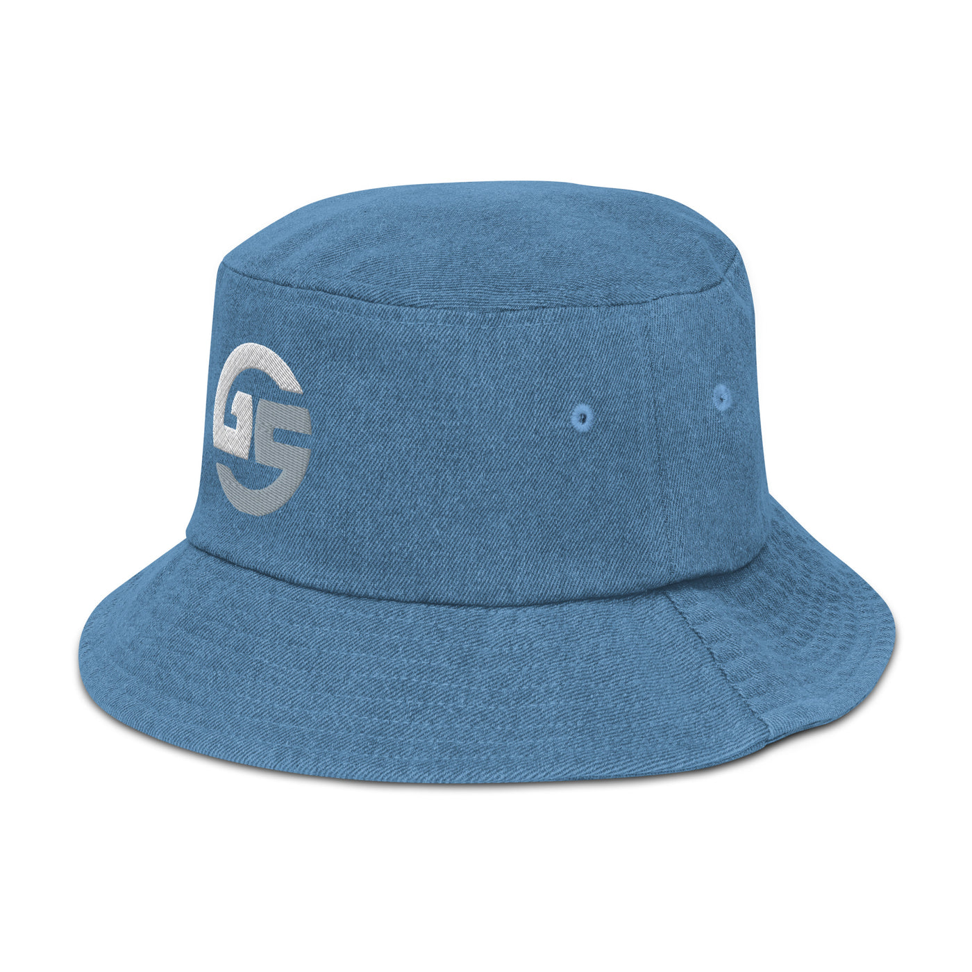 GS Branded Un-Basic WHT/GRY EMB Denim Bucket Hat