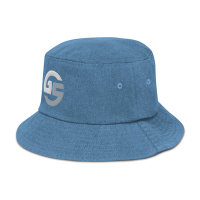 GS Branded Un-Basic WHT/GRY EMB Denim Bucket Hat