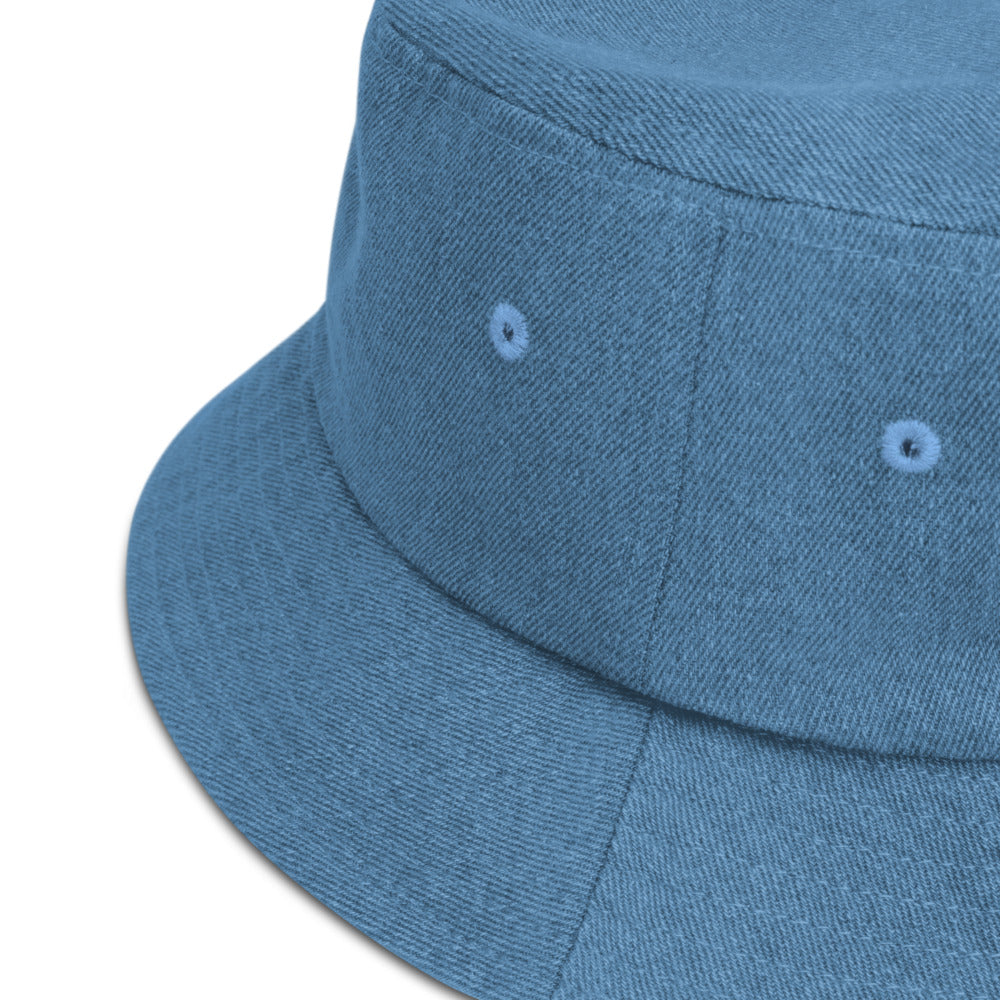 GS Branded Un-Basic WHT/GRY EMB Denim Bucket Hat