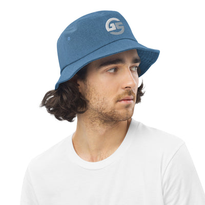 GS Branded Un-Basic WHT/GRY EMB Denim Bucket Hat