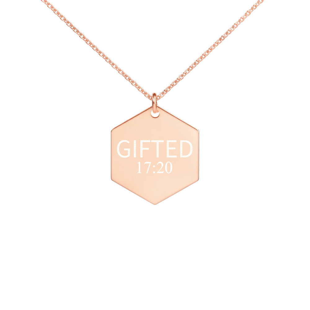 GIFTED 17:20 Engraved Silver Hexagon Necklace