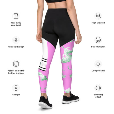 GS PNK/GRN Acid Compression Sports Leggings