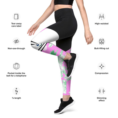 GS PNK/GRN Acid Compression Sports Leggings