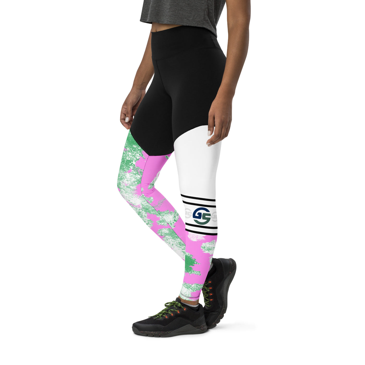 GS PNK/GRN Acid Compression Sports Leggings