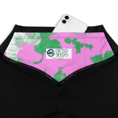 GS PNK/GRN Acid Compression Sports Leggings