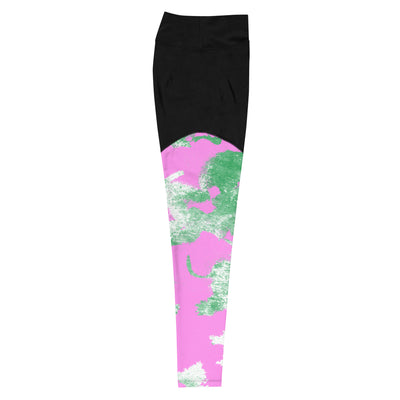 GS PNK/GRN Acid Compression Sports Leggings