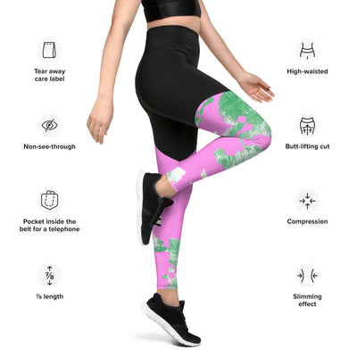 GS PNK/GRN Acid Compression Sports Leggings