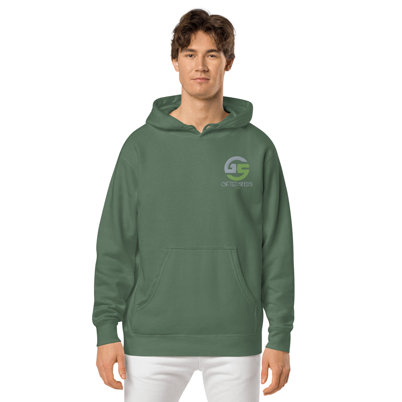 GS GRY/KIWI Emb Branded Un-Basic LUXE Unisex Pigment-Dyed Hoodie