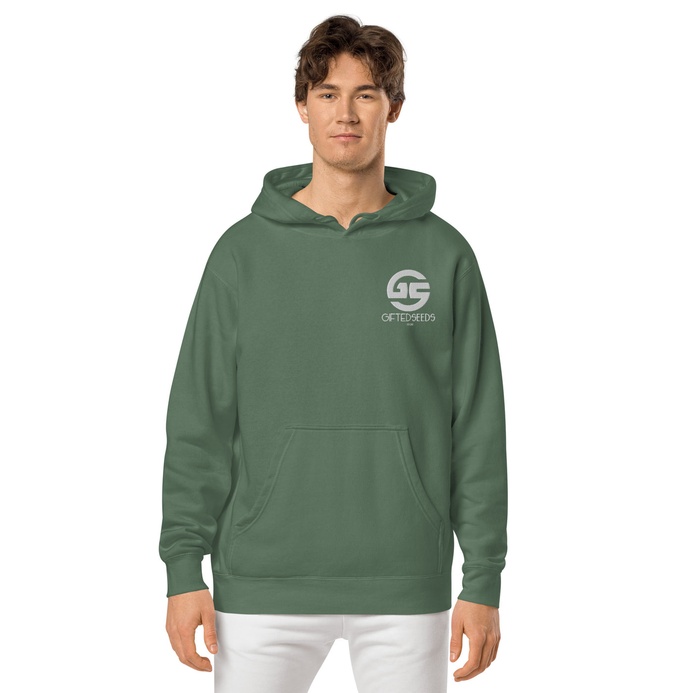 GS WHT Emb Branded Un-Basic LUXE Unisex Pigment Dyed Hoodie