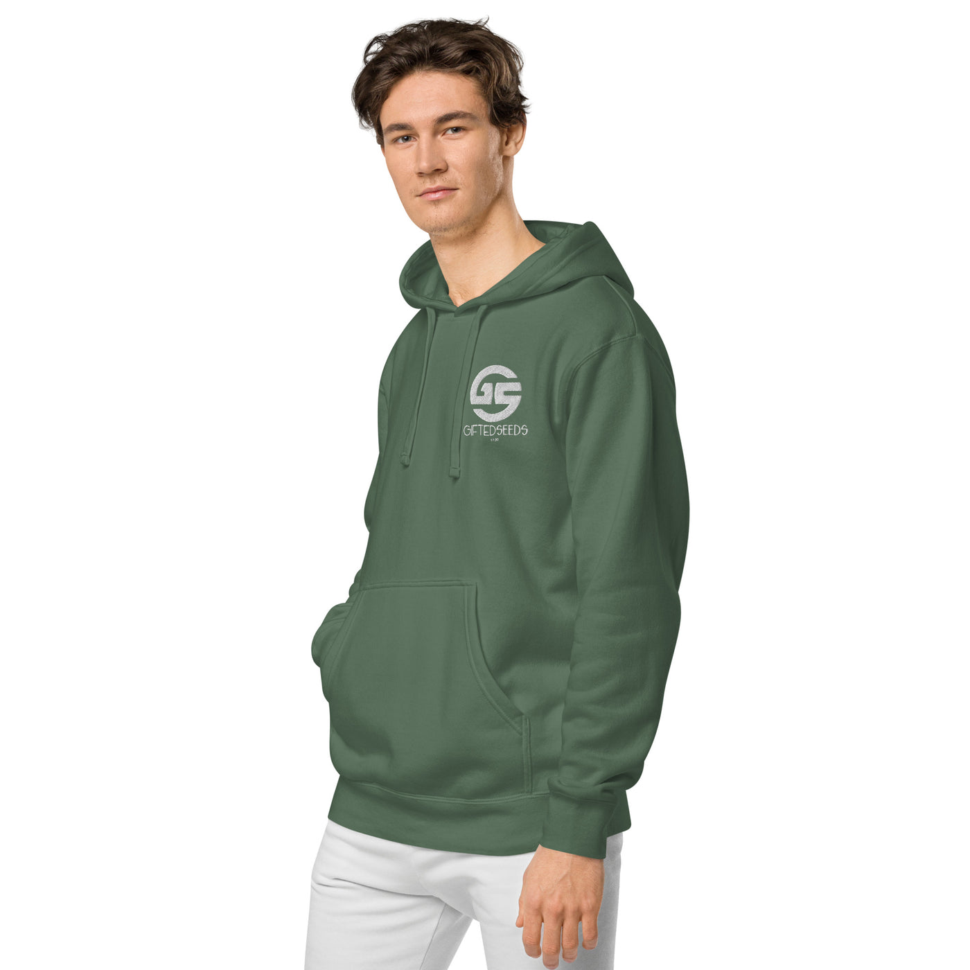 GS WHT Emb Branded Un-Basic LUXE Unisex Pigment Dyed Hoodie