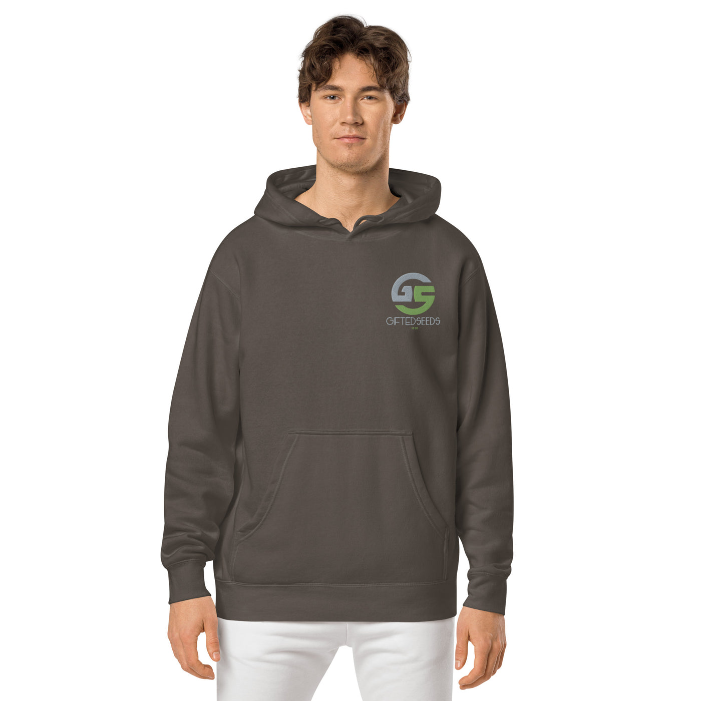 GS GRY/KIWI Emb Branded Un-Basic LUXE Unisex Pigment-Dyed Hoodie