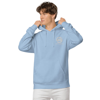 GS WHT Emb Branded Un-Basic LUXE Unisex Pigment Dyed Hoodie