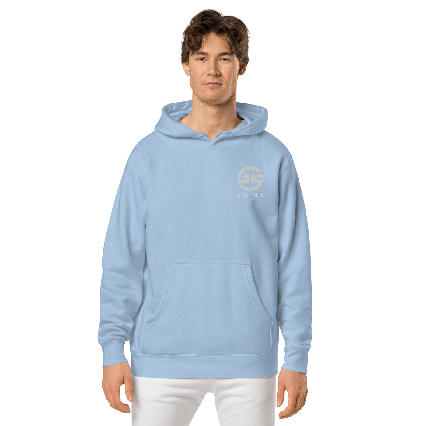 GS WHT Emb Branded Un-Basic LUXE Unisex Pigment Dyed Hoodie