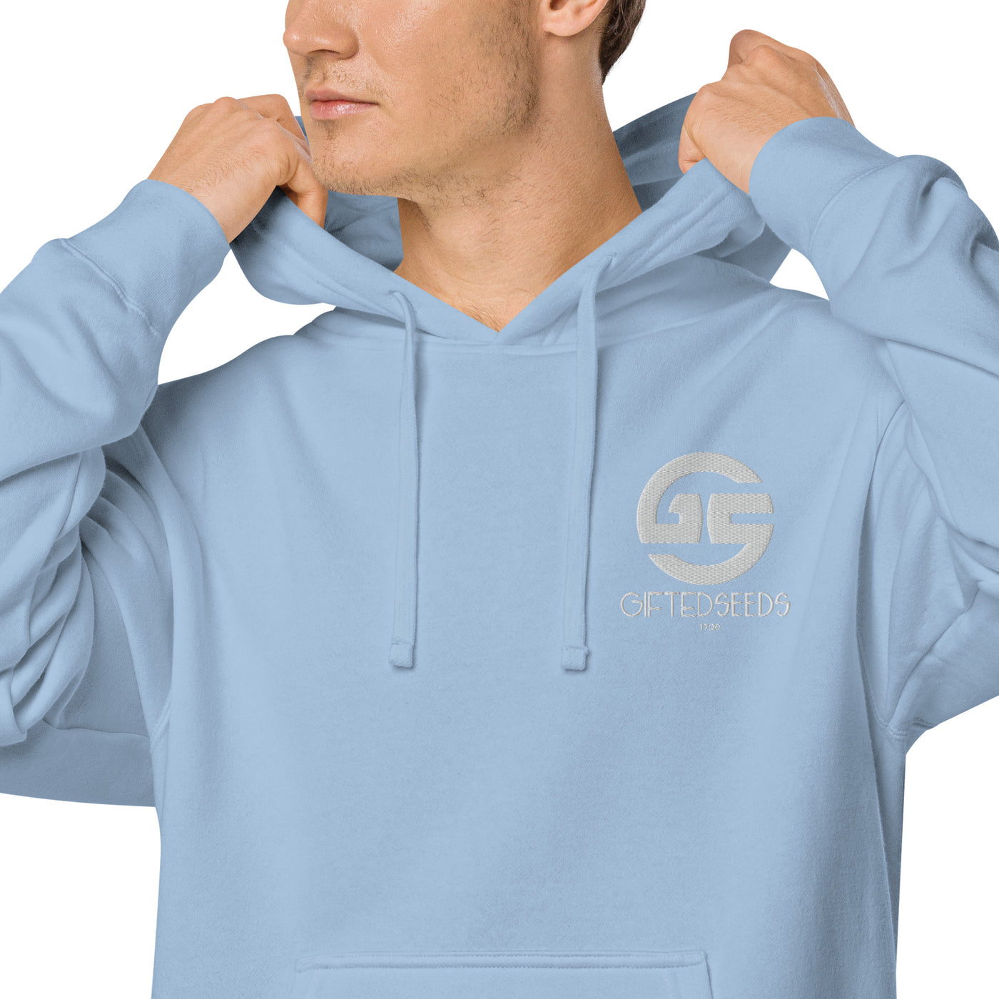 GS WHT Emb Branded Un-Basic LUXE Unisex Pigment Dyed Hoodie