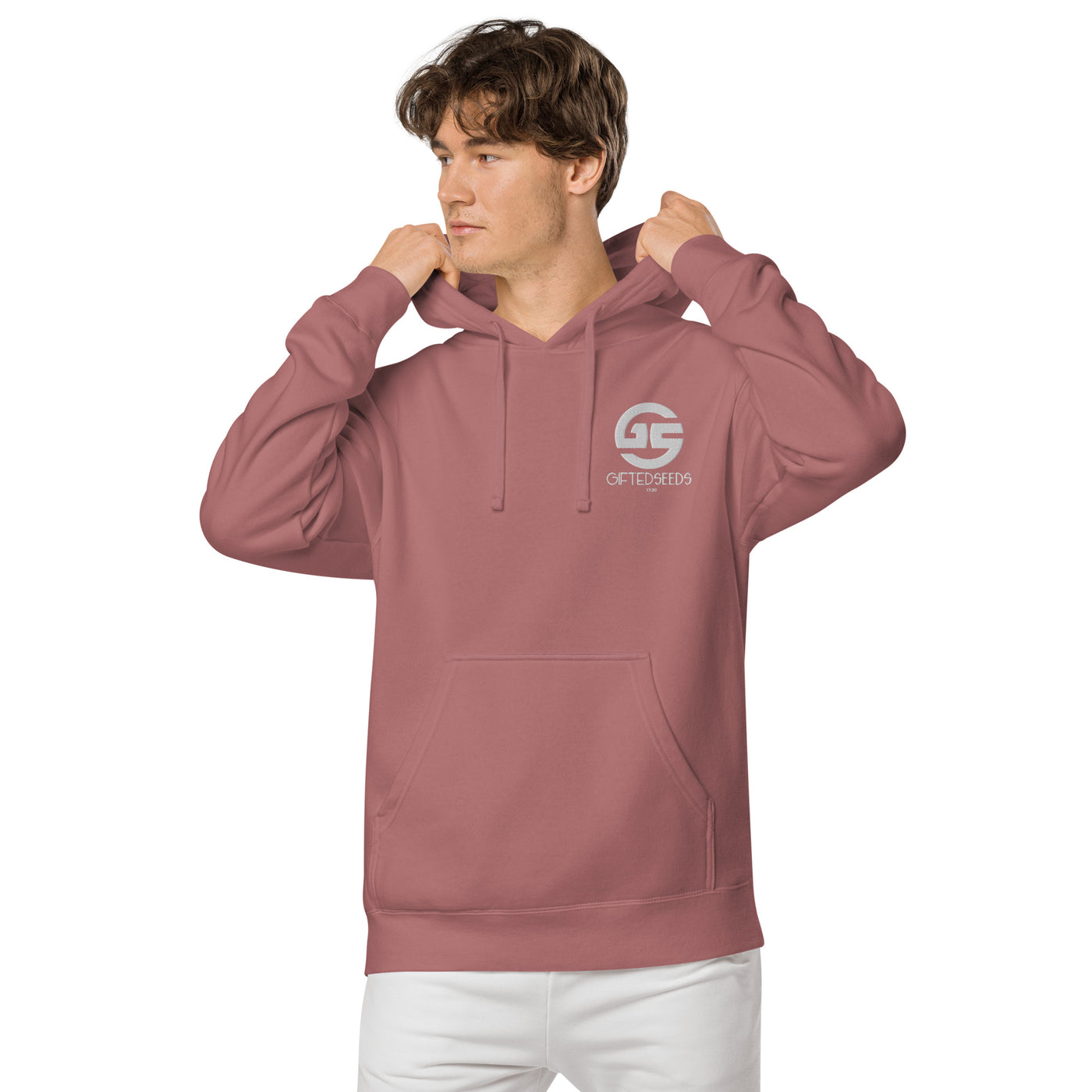 GS WHT Emb Branded Un-Basic LUXE Unisex Pigment Dyed Hoodie