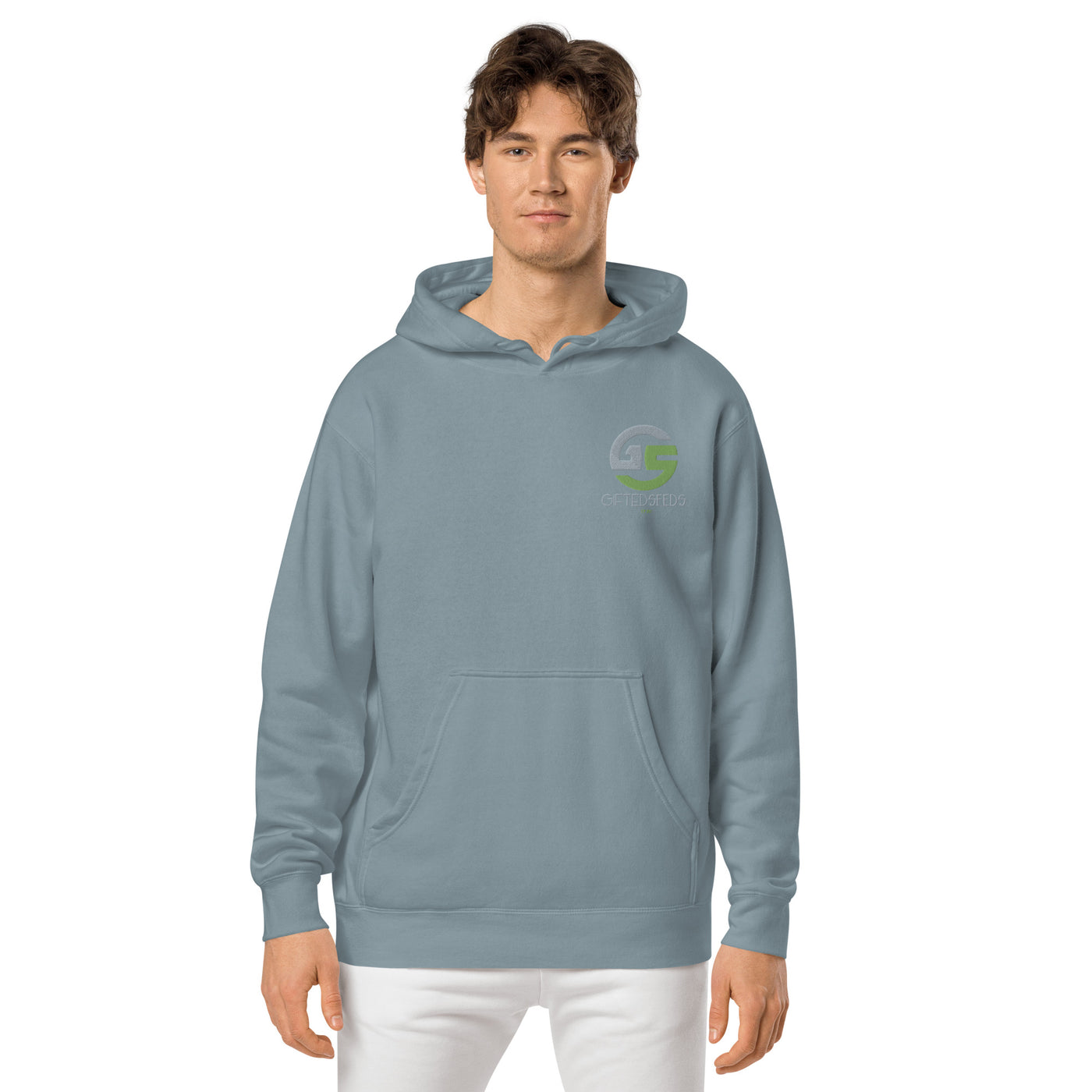 GS GRY/KIWI Emb Branded Un-Basic LUXE Unisex Pigment-Dyed Hoodie