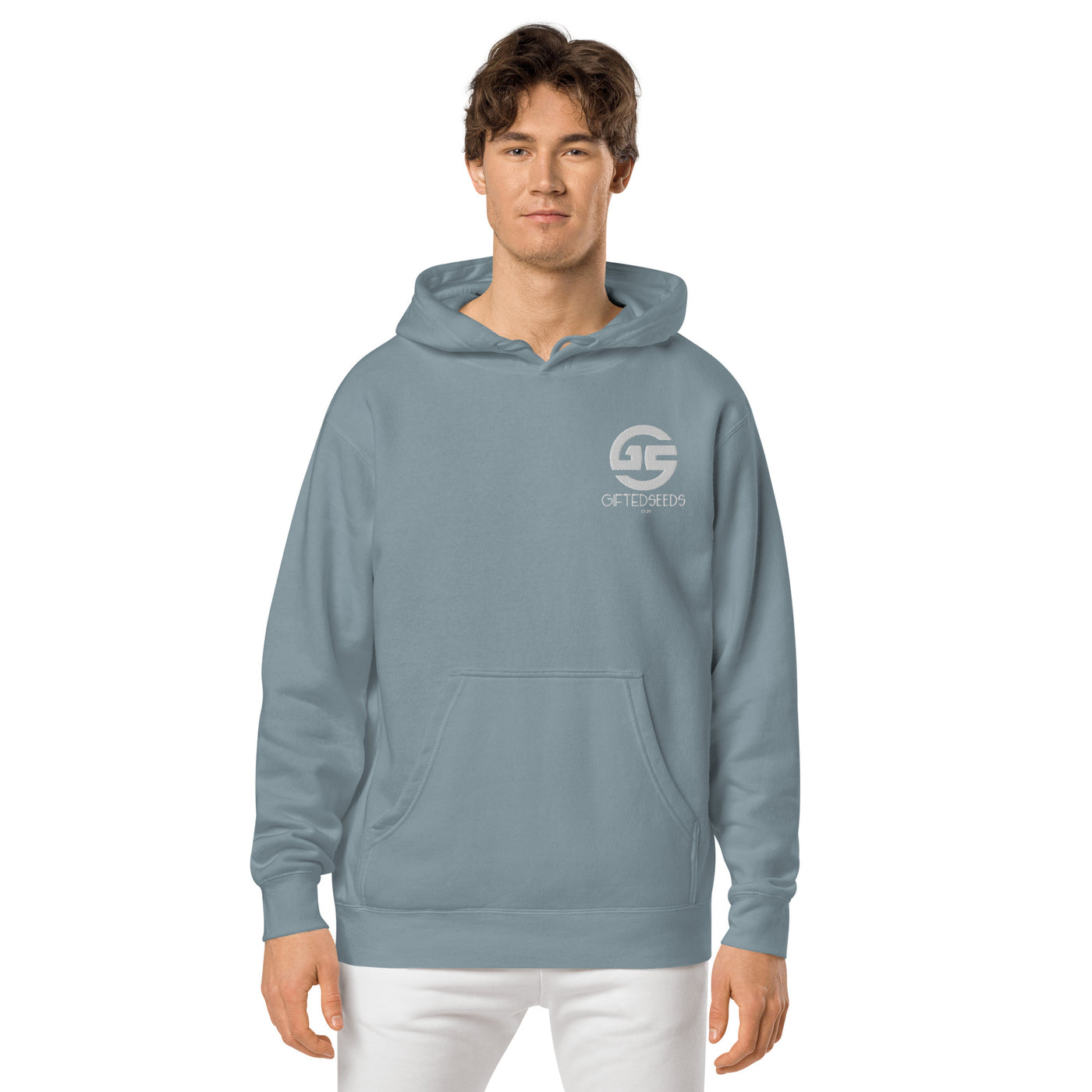 GS WHT Emb Branded Un-Basic LUXE Unisex Pigment Dyed Hoodie