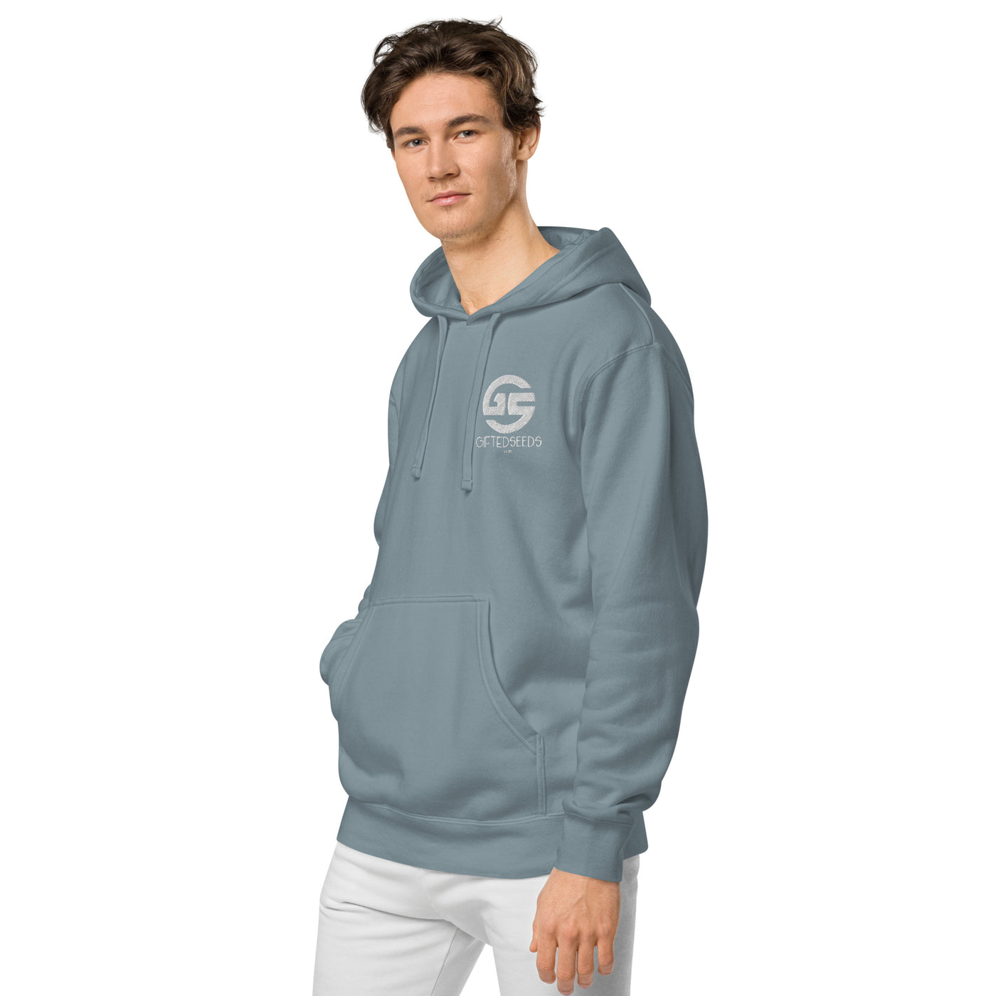 GS WHT Emb Branded Un-Basic LUXE Unisex Pigment Dyed Hoodie