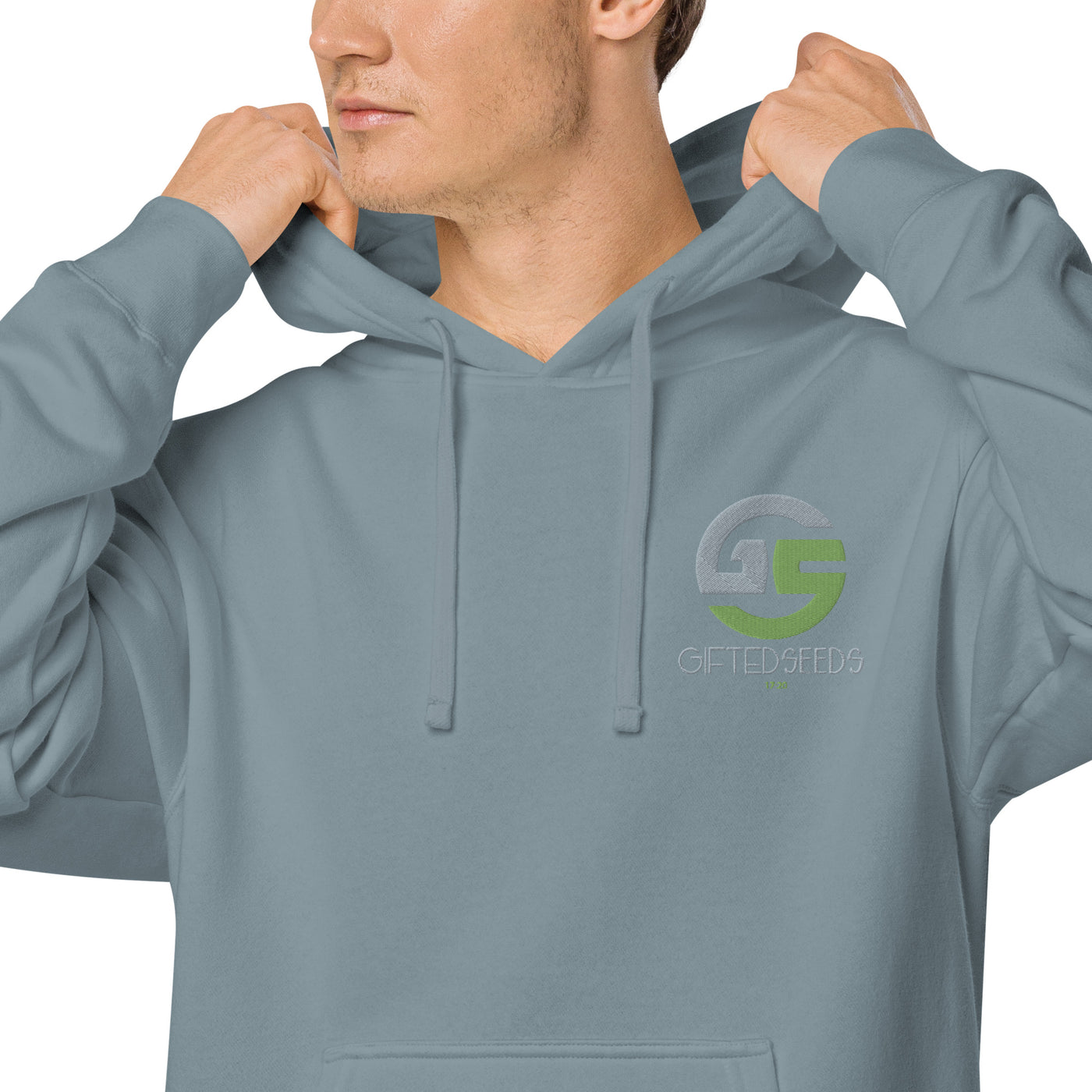 GS GRY/KIWI Emb Branded Un-Basic LUXE Unisex Pigment-Dyed Hoodie