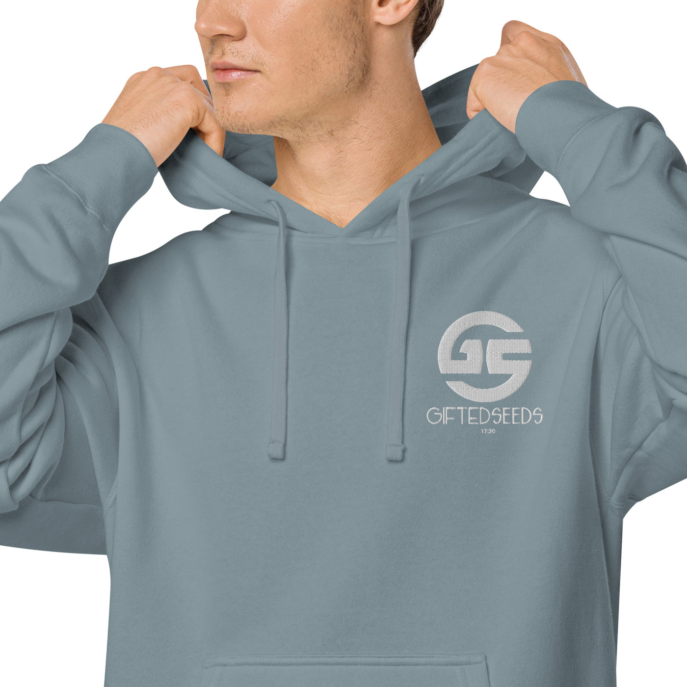 GS WHT Emb Branded Un-Basic LUXE Unisex Pigment Dyed Hoodie