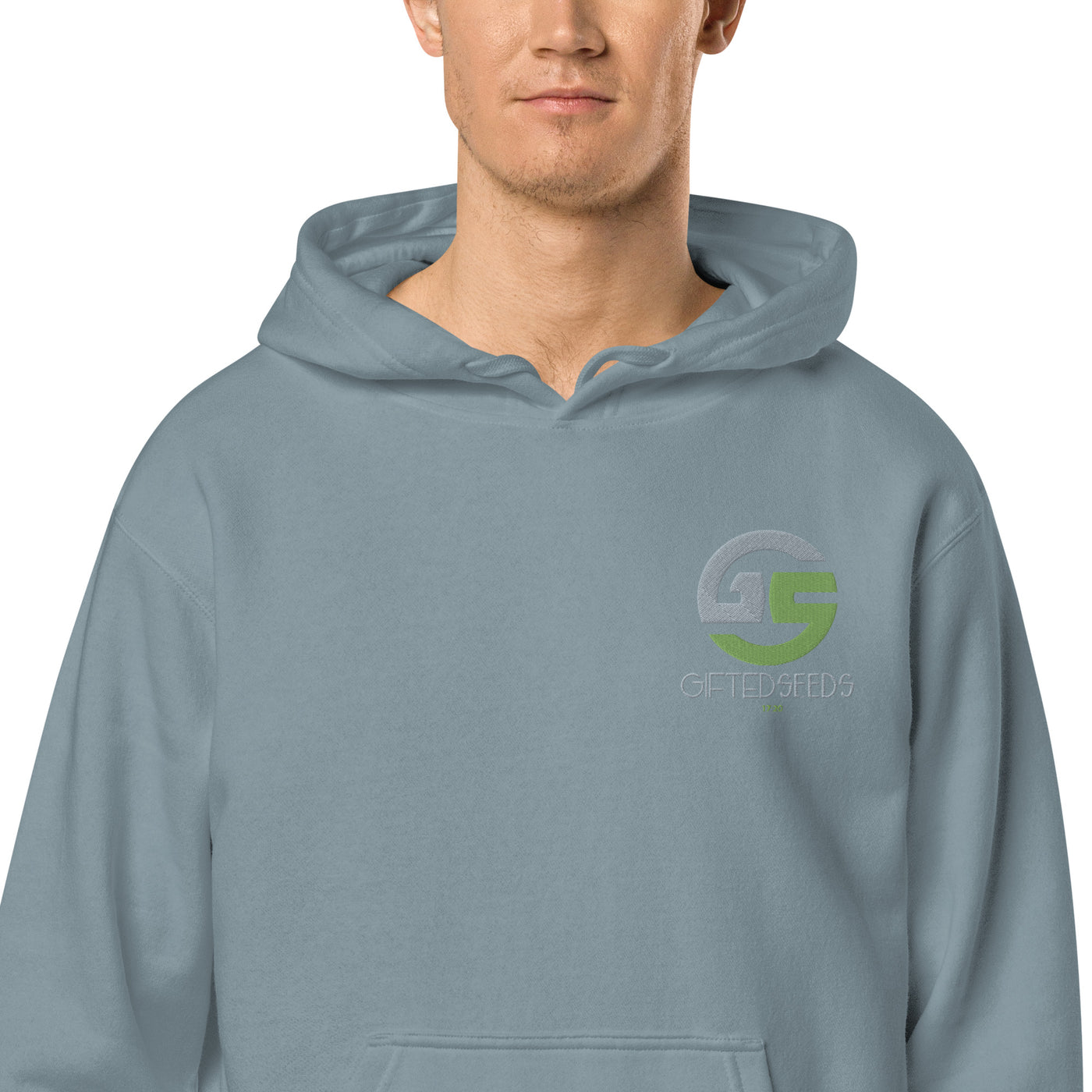 GS GRY/KIWI Emb Branded Un-Basic LUXE Unisex Pigment-Dyed Hoodie