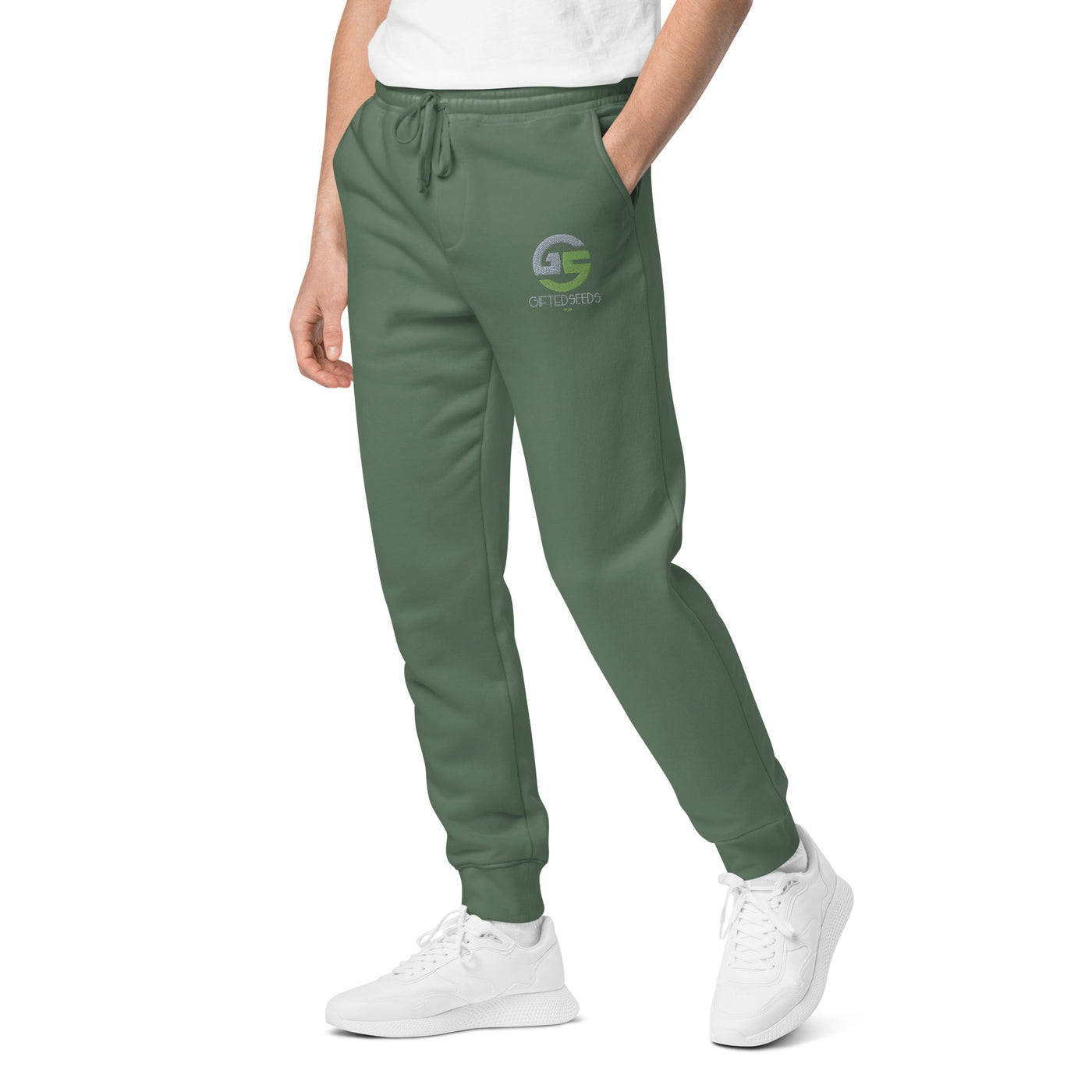 GS GRY/KIWI Emb Branded Un-Basic LUXE Unisex Pigment-Dyed Joggers