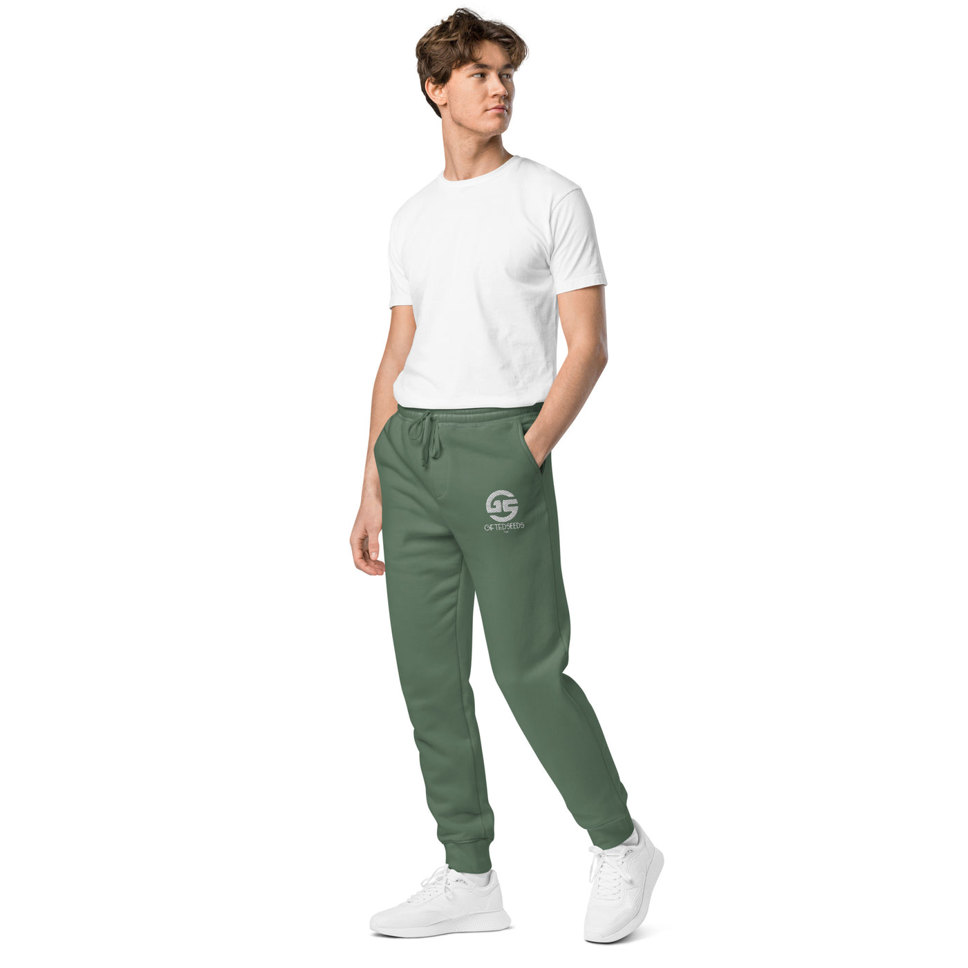 GS WHT Emb Branded Un-Basic LUXE Unisex Pigment-Dyed Joggers