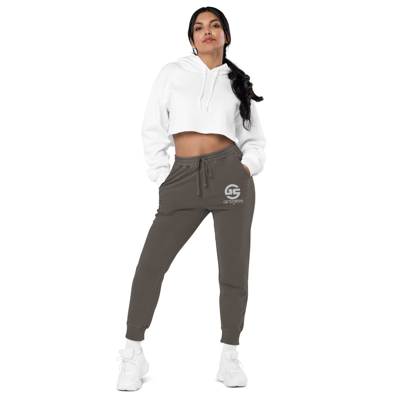 GS WHT Emb Branded Un-Basic LUXE Unisex Pigment-Dyed Joggers