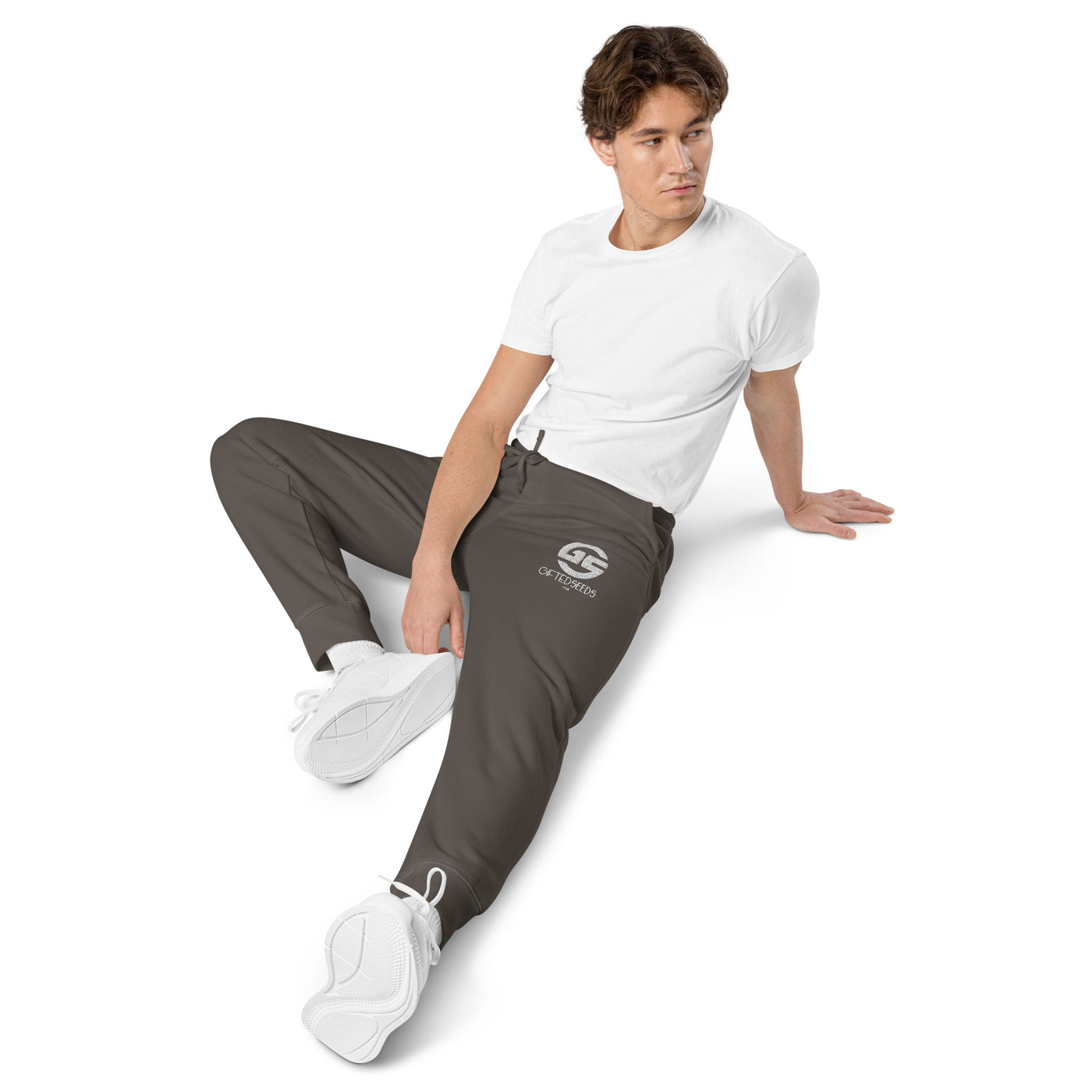 GS WHT Emb Branded Un-Basic LUXE Unisex Pigment-Dyed Joggers