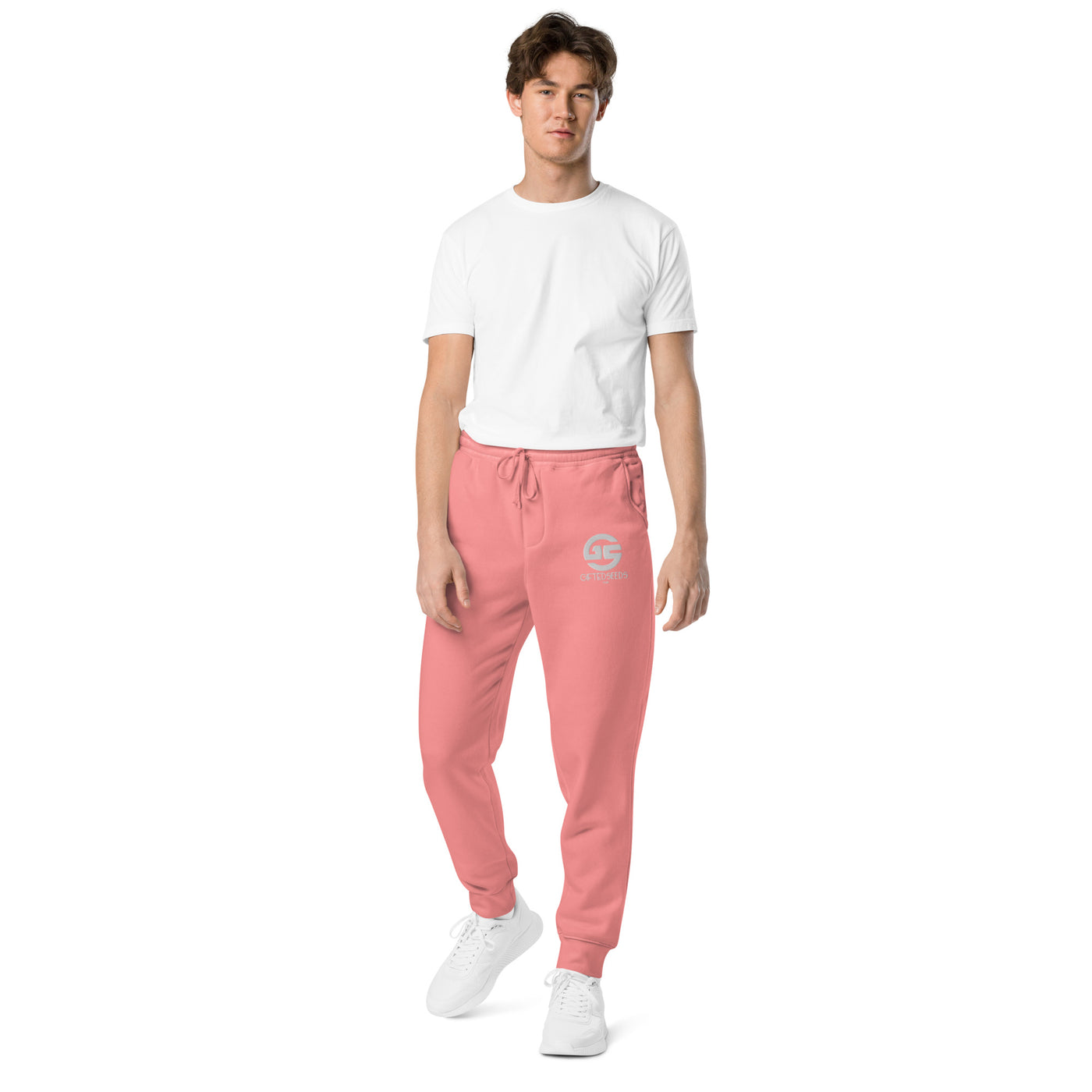 GS WHT Emb Branded Un-Basic LUXE Unisex Pigment-Dyed Joggers