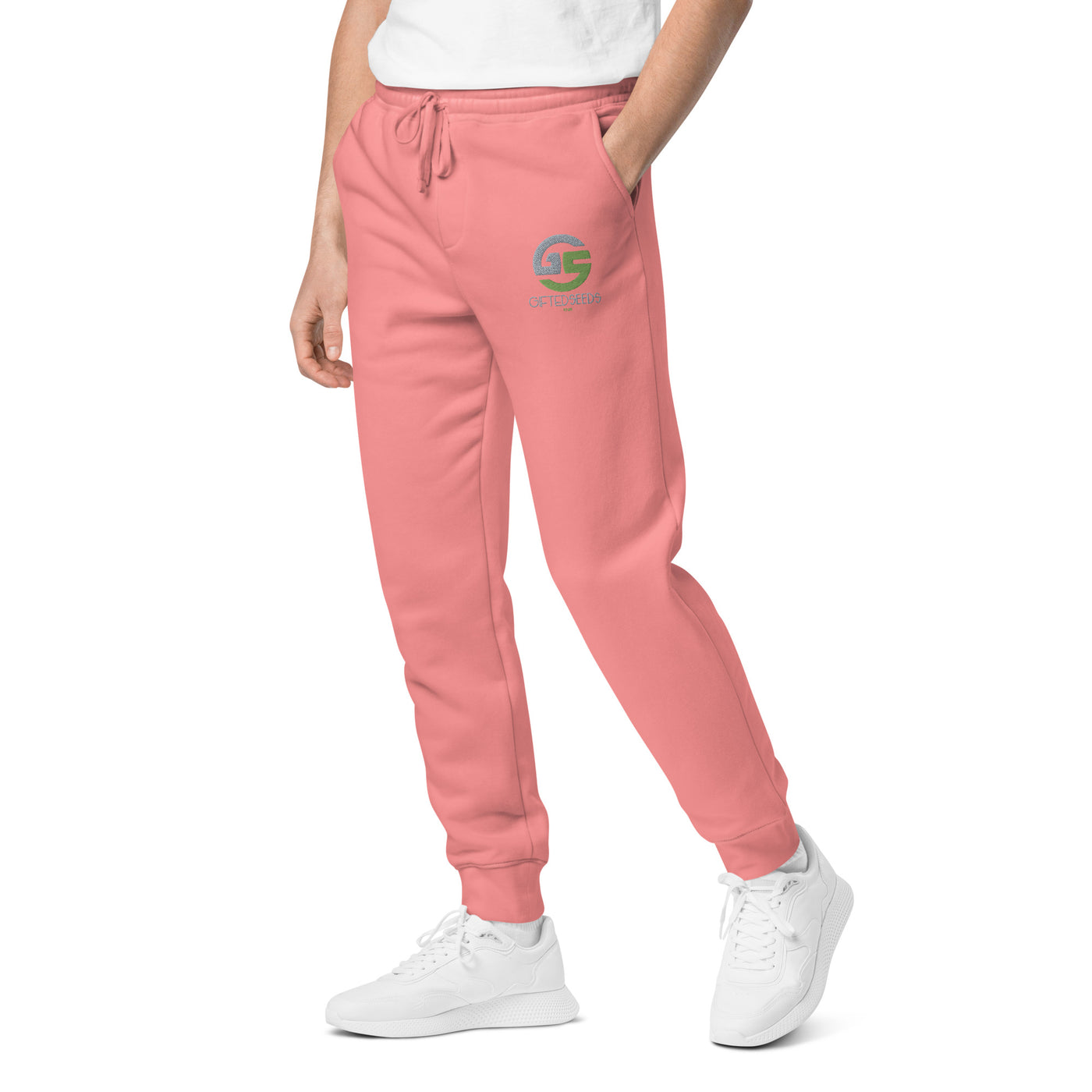 GS GRY/KIWI Emb Branded Un-Basic LUXE Unisex Pigment-Dyed Joggers