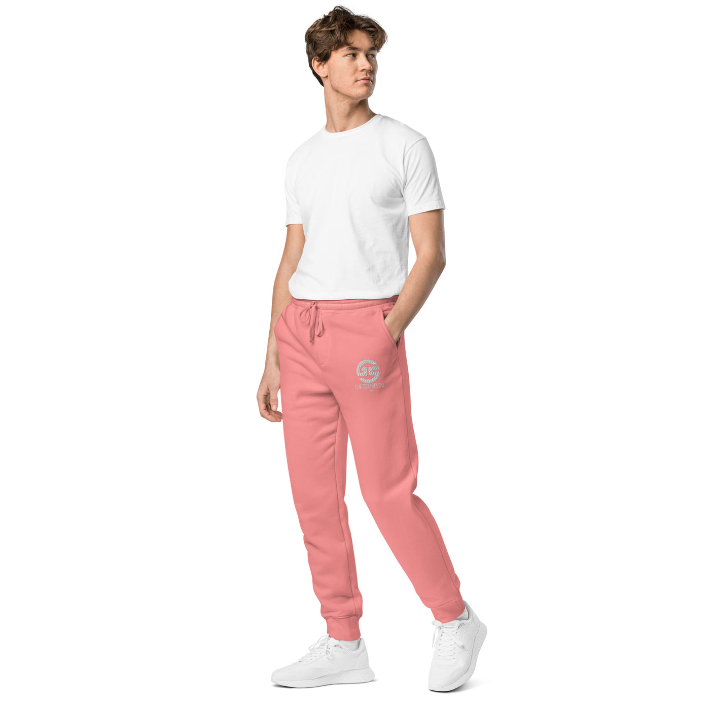 GS WHT Emb Branded Un-Basic LUXE Unisex Pigment-Dyed Joggers