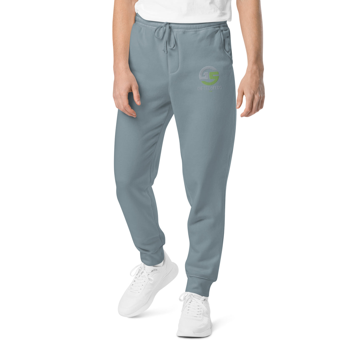 GS GRY/KIWI Emb Branded Un-Basic LUXE Unisex Pigment-Dyed Joggers