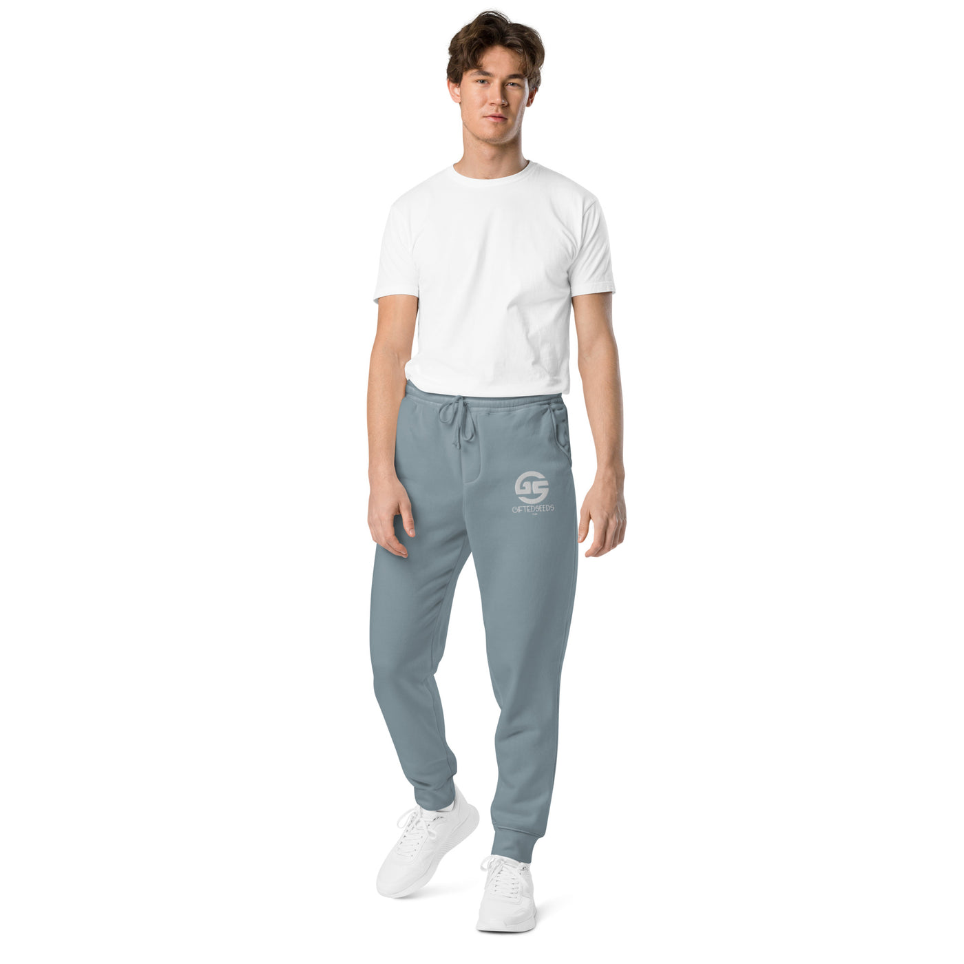 GS WHT Emb Branded Un-Basic LUXE Unisex Pigment-Dyed Joggers