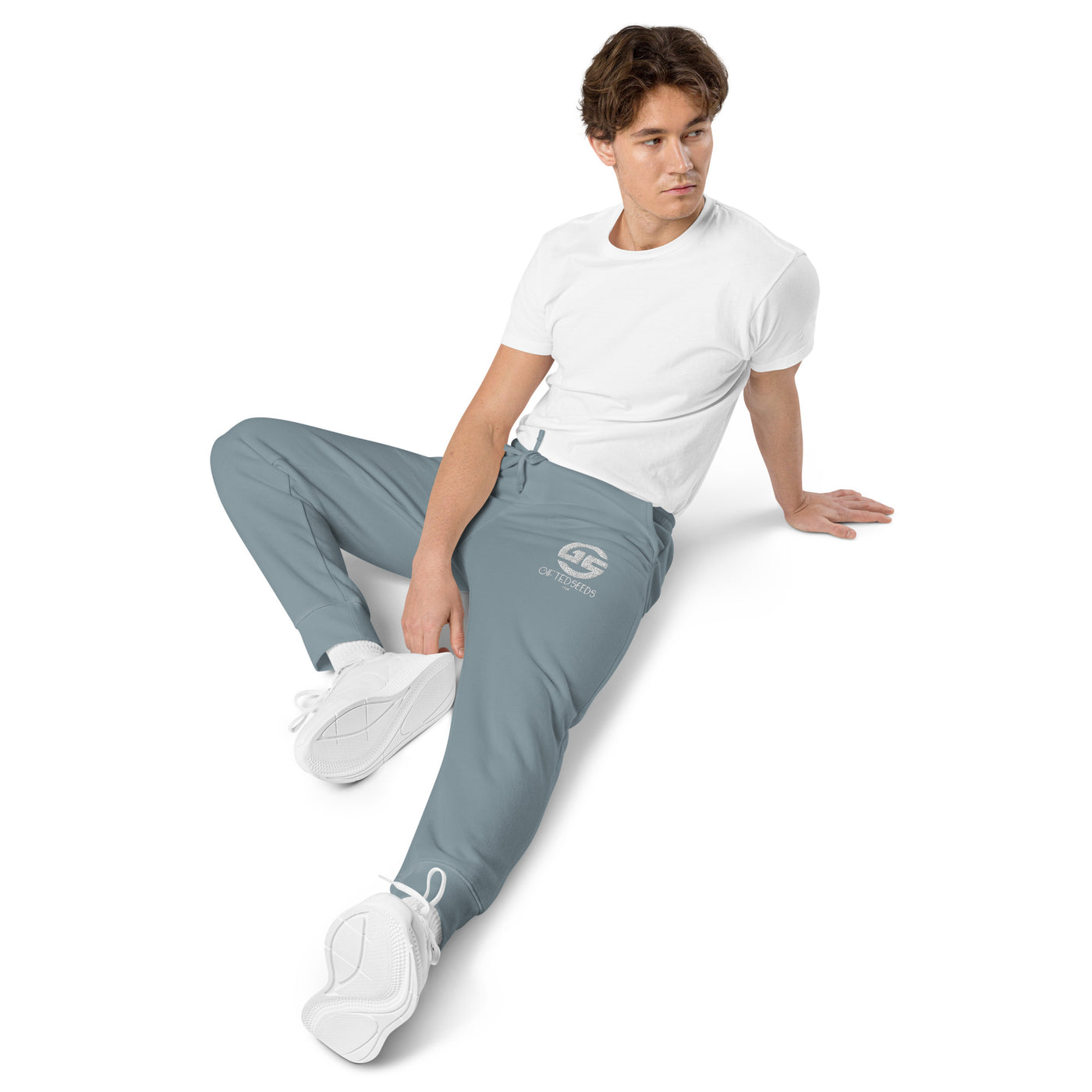 GS WHT Emb Branded Un-Basic LUXE Unisex Pigment-Dyed Joggers